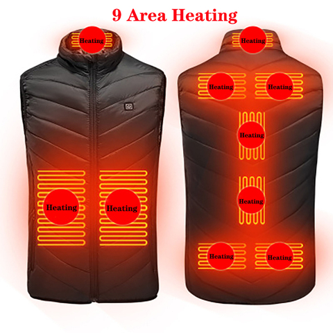 Nouveau 9 Places gilet chauffant hommes femmes Usb veste chauffante gilet chauffant vêtements thermiques gilet de chasse hiver veste chauffante BlackS-6XL ► Photo 1/6