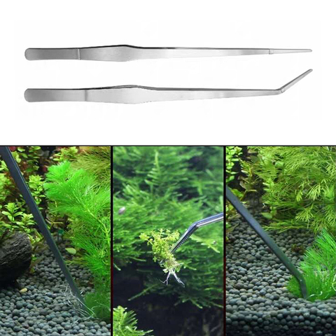 Pincettes courbées en acier inoxydable, 27cm 38cm, droites pour plantes d'aquarium, nettoyeur d'aquarium, accessoires ► Photo 1/6