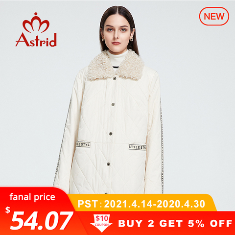 Astrid 2022 nouvelles femmes printemps automne veste matelassée avec fermeture éclair fourrure lettre imprimé blanc Long manteau femmes vêtements d'extérieur Parkas AM-9798 ► Photo 1/6
