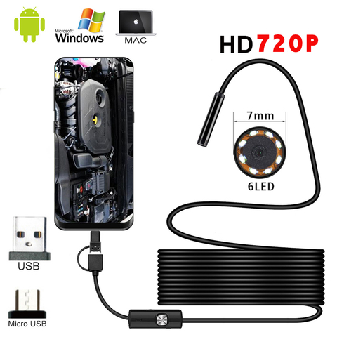 7mm Endoscope Mini caméra d'action 720p vidéo étanche caméras 6LED Inspection Endoscope 360 caméra pour téléphone Mobile Android ► Photo 1/6