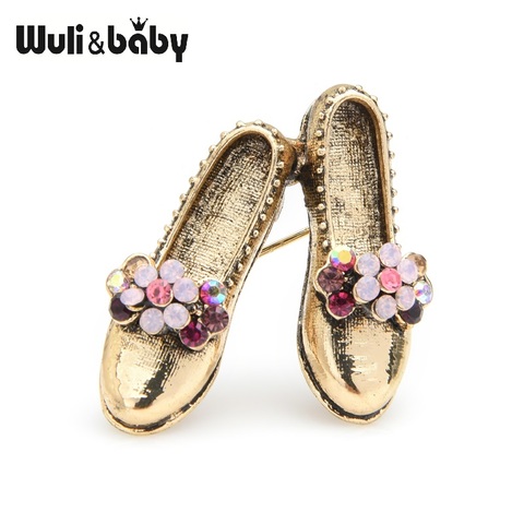 Wuli & baby-broches Vintage pour femmes, chaussures en métal rose strass, fleur, nœud papillon, broches, cadeaux ► Photo 1/3