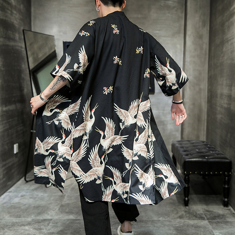 Yukata haori – Long kimono japonais pour hommes, cardigan, costume de samouraï, vêtements de nuit, grande taille 5XL ► Photo 1/6