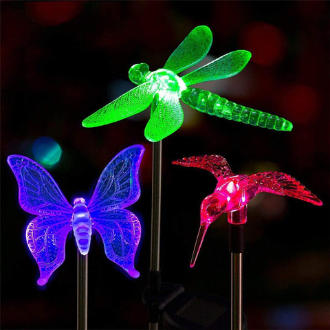 Lampe LED solaire étanche avec papillon libellule, colibri, 7 couleurs changeantes, éclairage nocturne pour jardin extérieur, piscine, chemin, décoration ► Photo 1/6