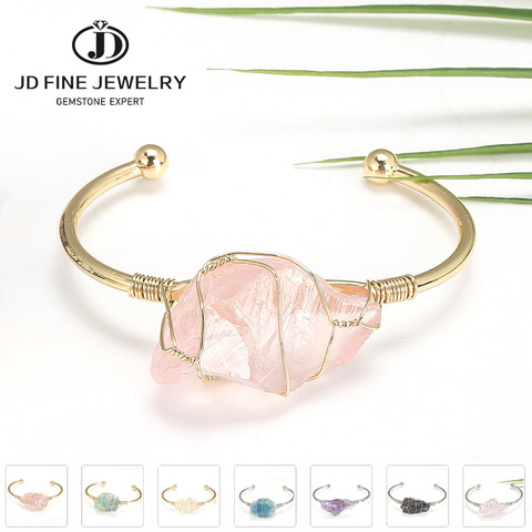 JD – bracelet en pierre naturelle, couleur or, fil enroulé, cristal Quartz irrégulier, manchette, bijoux cadeau ► Photo 1/6