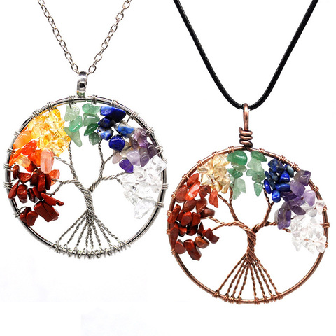 Colliers, 7 pierres chakras en cristal, pendentifs en pierre naturelle arbre de vie, pendule, collier pour femmes, guérison bijoux Reiki ► Photo 1/6