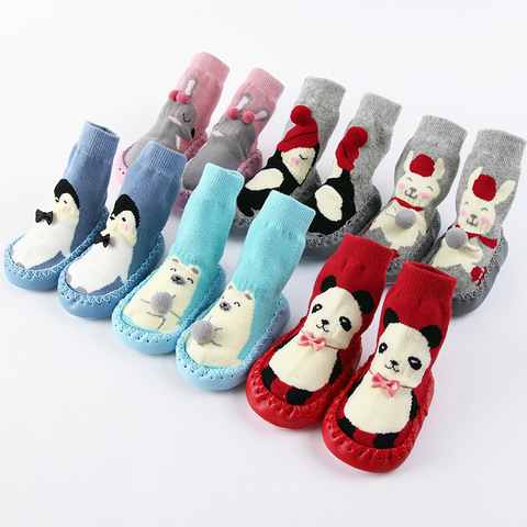 Bambin intérieur chaussette chaussures nouveau-né bébé chaussettes hiver épais Terry coton bébé fille chaussette avec semelles en caoutchouc infantile Animal drôle chaussette ► Photo 1/6