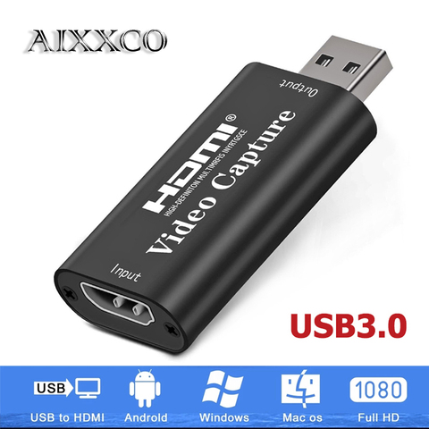 AIXXCO 4K vidéo USB 3.0 capture HDMI carte vidéo Grabber boîte d'enregistrement pour PS4 jeu DVD caméscope caméra enregistrement en direct en Streaming ► Photo 1/6