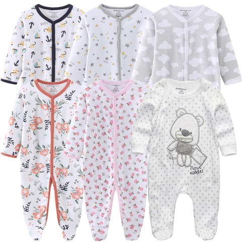 0-12 mois bébé barboteuses nouveau-né filles et garçons 100% coton vêtements de longue Sheeve 1/2/3 pièce infantile vêtements pyjamas salopette pas cher ► Photo 1/6