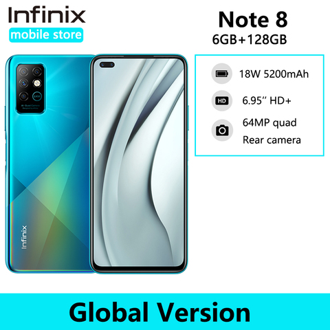 Infinix Note 8 Smartphones 6GB 128GB 6.95 pouces HD + Helio G80 octa-core 64MP Quad caméra arrière 5200mAh double haut-parleurs téléphones portables ► Photo 1/6