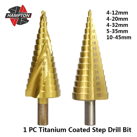 Hamton – foret étagé revêtu de titane, foret à tige triangulaire pour trous de bois, HSS 4-12 4-20 4-32 5-35 10-45, 1 pièce ► Photo 1/6