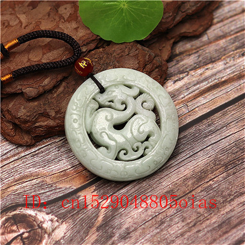 Collier pendentif Dragon en Jade chinois naturel blanc vert, collier, breloque de mode, amulette sculptée en creux, Double face, cadeaux pour elle ► Photo 1/6