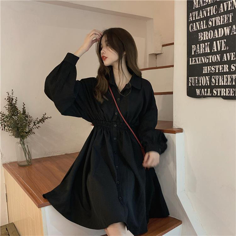 Robe à manches longues pour femmes, Style Preppy, couleur unie, douce, non définie, Simple, élégante, plissée, Style étudiant japonais, Streetwear ► Photo 1/6