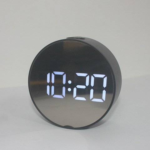 Horloge électronique ronde multifonctionnelle, réveil de chevet, miroir LED, grand écran, numérique, multicolore ► Photo 1/5