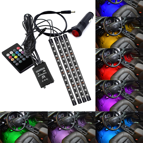 Voiture pied sol décoration ampoules atmosphère intérieure lumière RGB LED bande lampe USB sans fil télécommande musique contrôle plusieurs Modes ► Photo 1/6