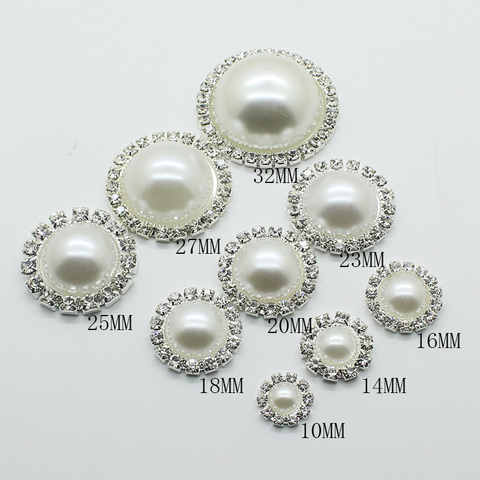 Boutons de perle blanche, mélange de tailles, accessoires de boutons ronds en métal, 10 pièces/lot, ruban de travail manuel pour fille, décor argenté brillant ► Photo 1/6