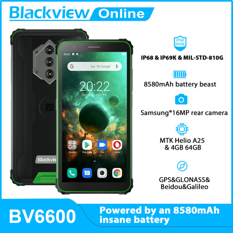 Blackview nouveau BV6600 Octa Core 4GB + 64GB IP68 étanche 8580mAh robuste Smartphone 5.7 