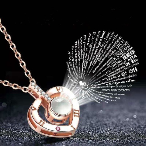 Je t'aime collier 100 langues coeur collier amour mémoire Projection pendentif collier pour les femmes cadeaux pour la saint valentin ► Photo 1/6