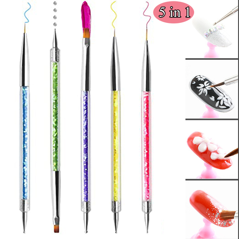 Pinceaux à Double extrémité pour Nail Art, 5 pièces, stylo à pointe pour Nail Art, perceuse, outils de dessin, ensemble d'outils de Salon de manucure ► Photo 1/6