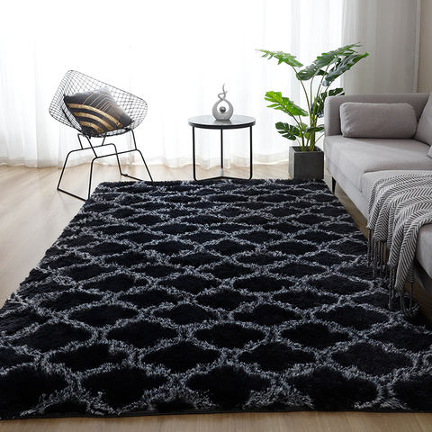 Doux intérieur grand moderne petits tapis Shaggy motifs tapis moelleux adapté au salon décor à la maison tapis noir treillis ► Photo 1/6