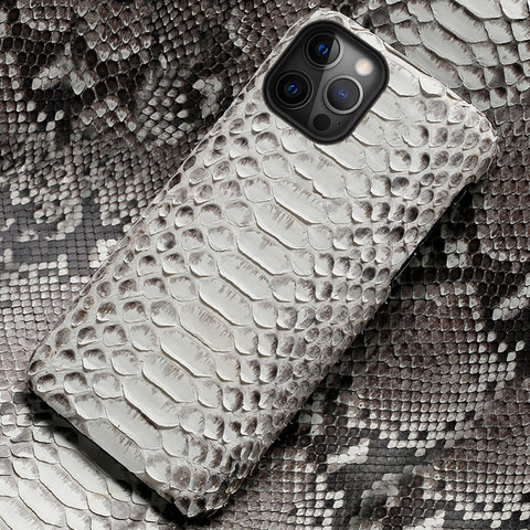 Coque en cuir véritable Python pour iPhone 12 Pro Max 12 Mini 11 Pro Max X XS Max XR 5 6 6s 7 8 Plus SE 2022 housse en peau de serpent ► Photo 1/6