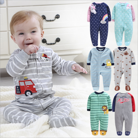 Barboteuses bébé chaud aux pieds 2022 printemps automne Micro polaire chaud bébé pyjamas bébé combinaisons vêtements de nuit 0/3-12M ► Photo 1/6