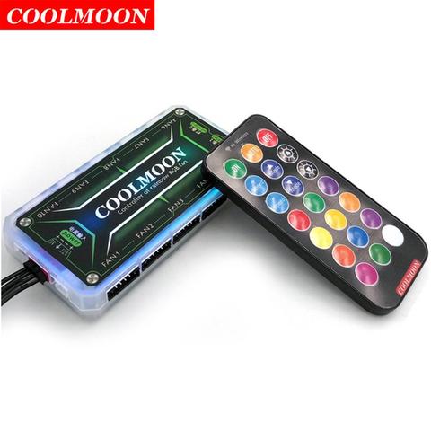 COOLMOON RGB télécommande DC12V 5A LED couleur contrôleur Intelligent avec 10 pièces 6pin port de ventilateur 2 pièces 4pin port de barre lumineuse ► Photo 1/1