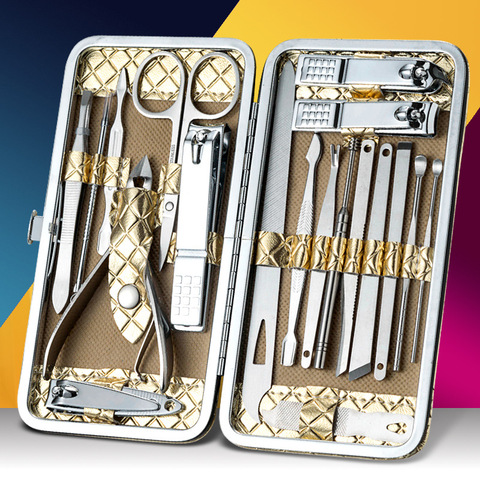 8/9/11/12/16/19 pièces Kits de coupe-ongles en acier inoxydable manucure pédicure outils ciseaux à ongles cuillère à oreille soins des ongles ► Photo 1/6