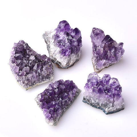 Cristal améthyste naturel 1 pièce | Grappe de cristaux Quartz bruts, pierre de guérison, ornement de décoration, pierre de minerai Feng Shui violette ► Photo 1/6