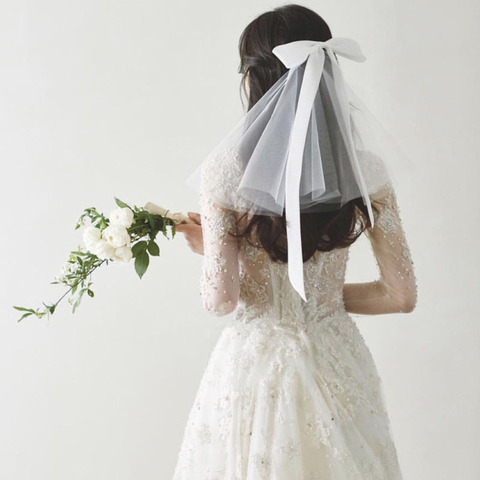 Voile de mariée blanc avec peigne, longueur aux épaules, Style nœud papillon, accessoires de Mariage pour femmes ► Photo 1/6