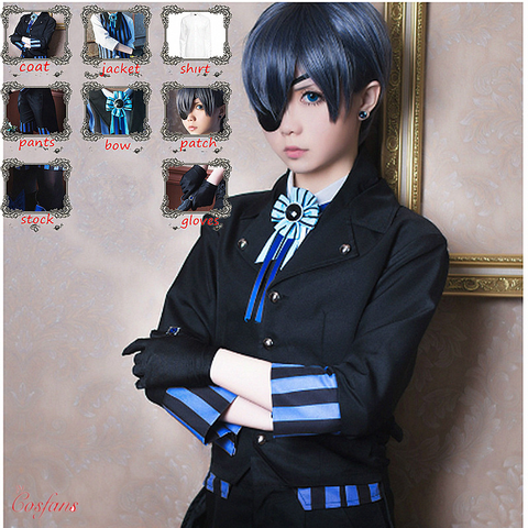 Homme femme noir majordome kuroshisuji Cosplay Ciel fantôme Cos japon vêtements Carnaval costumes costumes avec perruque uniforme ensemble complet ► Photo 1/6