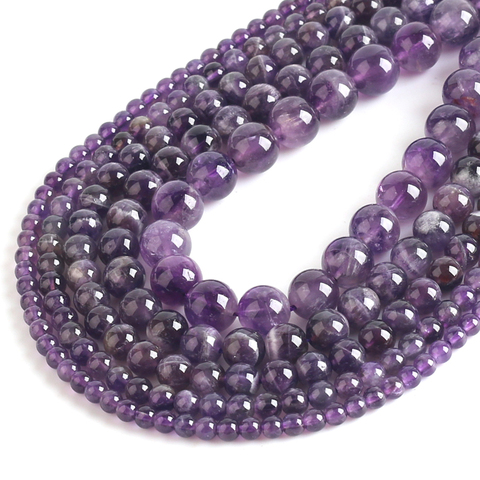 Améthystes naturels ronds, AAA + perles de pierre de cristal violet, pour la fabrication de bijoux, collier, cheville, Bracelet à bricoler soi-même mm, 4/6/8/10/12mm, vente en gros ► Photo 1/6