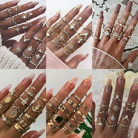 KSRA Boho Vintage or étoile Knuckle anneaux pour femmes BOHO cristal étoile croissant géométrique femelle bagues ensemble bijoux 2022 ► Photo 1/6