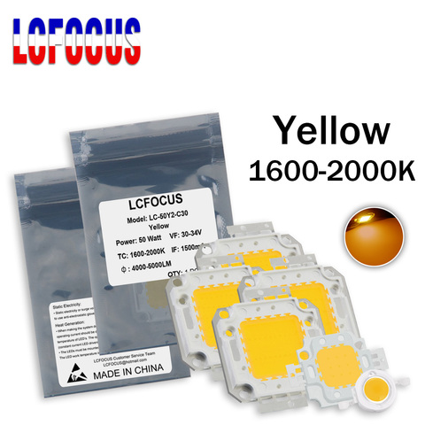 Puce LED COB SMD, 1W 3W 5W 10W 20W 30W 50W 100 W jaune 1 3 5 10 20 30 50 100 W, 1600-2000K, lampe à lumière Super brillante, DIY ampoules ► Photo 1/6