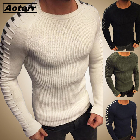 Automne hiver chandail hommes 2022 nouveauté Pullover décontracté hommes à manches longues col rond Patchwork tricoté hommes chandails Streetwear ► Photo 1/6