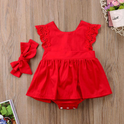 Nouvelle arrivée noël à volants rouge dentelle barboteuse robe bébé filles soeur princesse enfants noël robes de fête coton nouveau-né Costume ► Photo 1/6