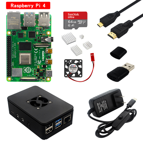 Raspberry Pi 4 modèle B, Kit avec carte RAM 2 go/4 go, dissipateur de chaleur, boîtier, carte SD 32/64, ventilateur de refroidissement, alimentation électrique, Pi 4B ► Photo 1/6