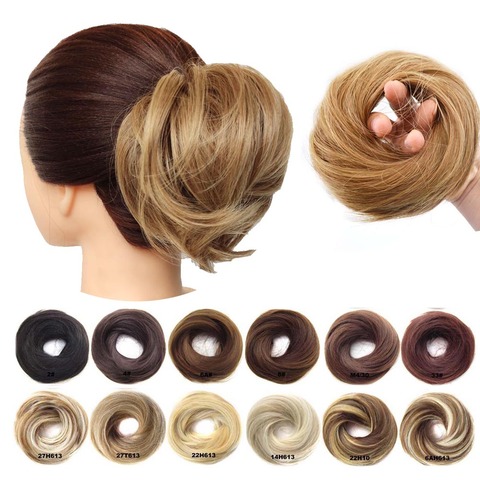 1 pièce synthétique Scrunchie beignet ébouriffé Flexible cheveux Chignon droit élastique désordre Chignon enveloppement pour queue de cheval ► Photo 1/6