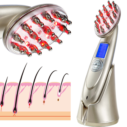 Peigne de Massage Anti-perte de cheveux RF Laser, thérapie à lumière rouge infrarouge, EMS Vibration, brosse de soins capillaires ► Photo 1/6