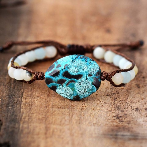 Bracelets en pierres naturelles Amazonite mate, Bracelet enroulé perlé tissé, Unique, ethnique, fait à la main, bijoux, livraison directe ► Photo 1/5