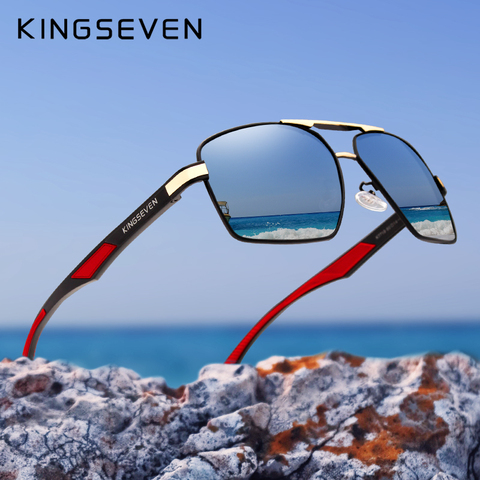 Kingseven - lunettes de soleil pour hommes, lunettes de soleil en aluminium pour hommes, lunettes de soleil à verre polarisé et design rouge temples, lunettes à miroir, 7719 ► Photo 1/5