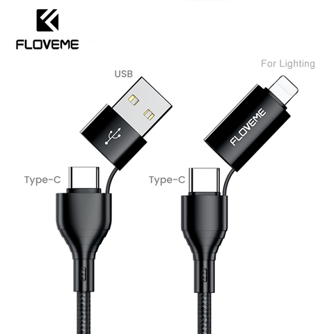 FLOVEME – câble USB 3A type-c 4 en 1 pour recharge rapide et éclairage, cordon de chargeur usb-c pour recharge rapide, compatible avec iphone 12/11/X et Samsung Redmi ► Photo 1/6