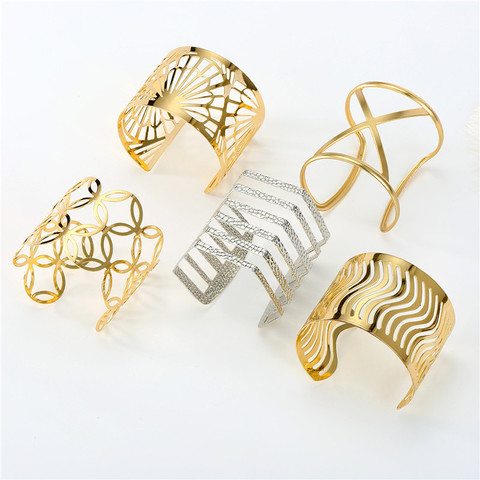 Bracelets de type Punk avec motifs géométriques, manchette large, unisexe, en alliage ouvert, grand bijou à la mode, 1 pièce, B43 ► Photo 1/6