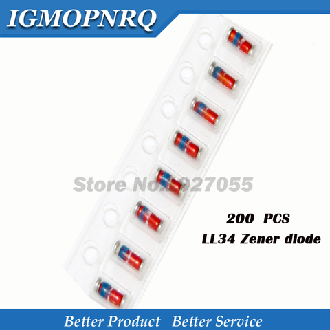 Lot de 200 diodes Zener SMD ZMM 3V 3V3 3V9 4V7 5V1 7V5 8V2 10V 12V 15V 16V 18V 20V 24V LL34 1/2W 0.5w ► Photo 1/1