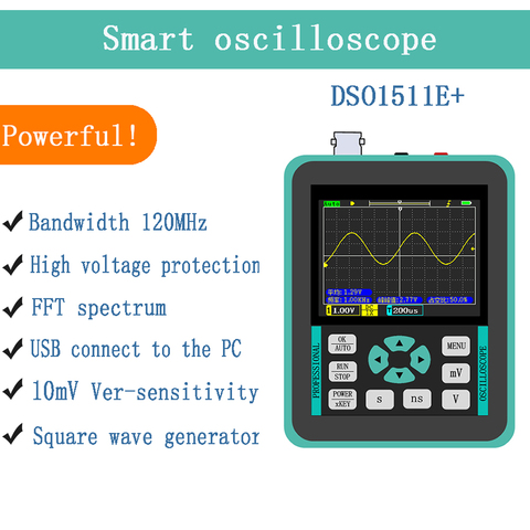 Mini Oscilloscope numérique portable avec 2.4 pouces TFT couleur écran LCD 120M largeur de bande 500M taux d'échantillonnage pour bricolage electronics test ► Photo 1/6