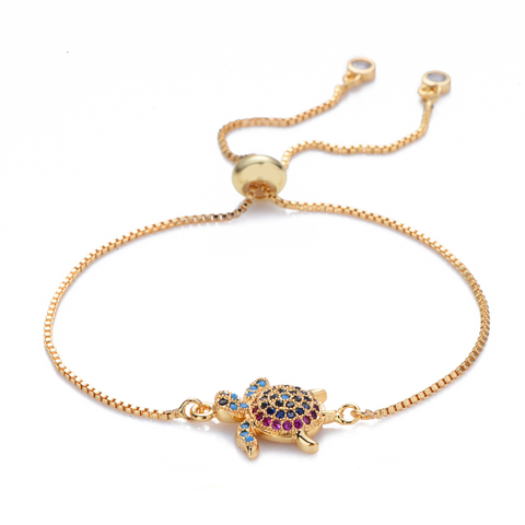 Zircons-Bracelet ajustable à pendentif tortue marine, bijoux couleur or Rose, cadeau pour femmes ► Photo 1/6