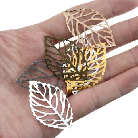 Livraison gratuite 50 pièces filigrane feuille résultats connecteur métal artisanat décoration bijoux à bricoler soi-même pendentifs 26x44mm ► Photo 1/3