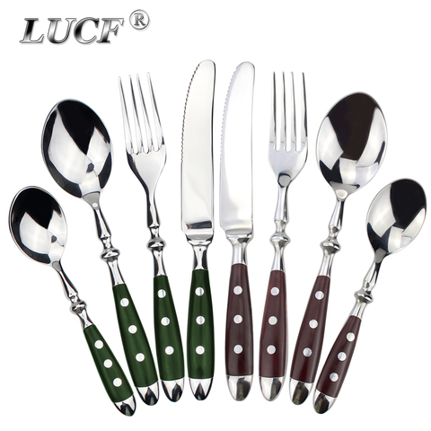 LUCF – couverts occidentaux en acier inoxydable, 4 en 1, élégants et classiques, avec poignée à rivets, ustensiles de Table délicats, vaisselle pour la maison ► Photo 1/6