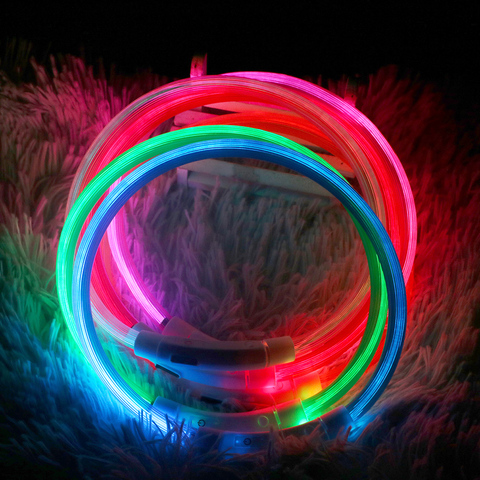 Led Usb collier de chien collier de chien de compagnie nuit colliers de chien brillant lumineux Rechargeable LED nuit sécurité clignotant lueur ► Photo 1/6