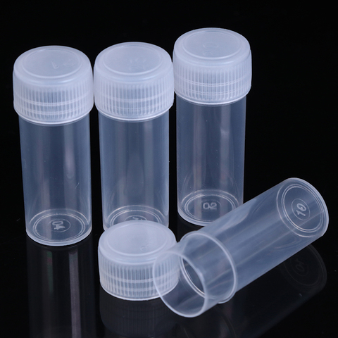 10 pièces 5ml Tubes à essai en plastique flacons échantillon conteneur poudre artisanat bouchon à vis bouteilles pour fournitures de chimie scolaire de bureau ► Photo 1/6