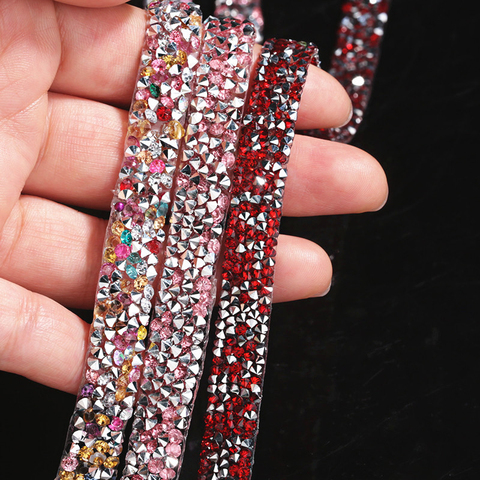 Strass multicolores, 1 Yard, chaîne de cristal à bricolage soi-même, paillettes, robe à chaud, Motifs de ruban, patchs d'application ► Photo 1/6